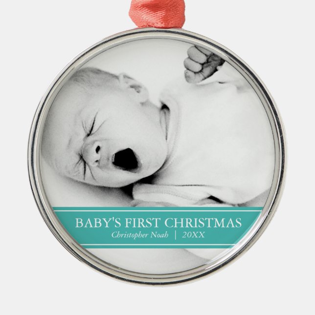 Ornamento De Metal Natal personalizado simples de chá e branco (Frente)