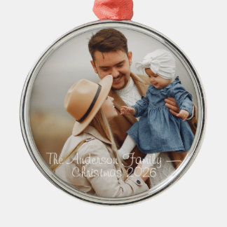Ornamento De Metal Natal Quadrado de Foto Personalizada do Bebê