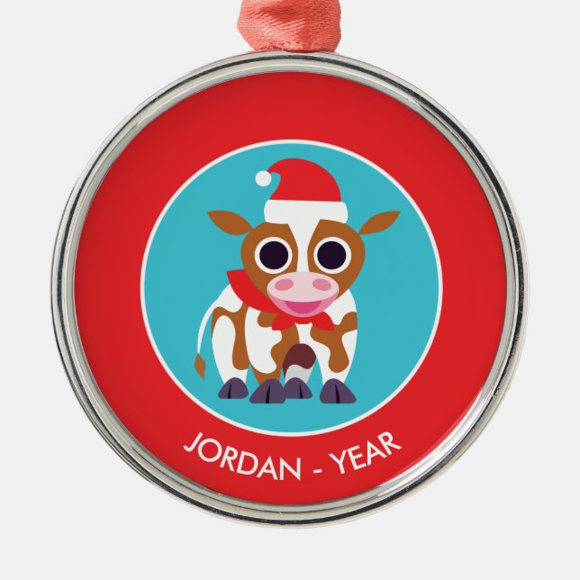 Ornamento De Metal Natal Reba a vaca (Frente)