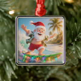 Ornamento De Metal Natal Tropical do Papai Noel Surfista