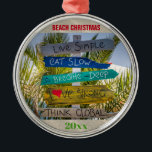 Ornamento De Metal Natal Trpical Beach Inspiration Personalizado<br><div class="desc">Inspire-se a si mesmo e aos outros para viverem a melhor vida possível com este Enfeites de natal motivacional de placas de praia! A fonte, a cor e as mensagens do texto adicionado podem ser alteradas para ajustado da sua preferência. Perfeito para celebrar o Natal na sua casa de praia...</div>