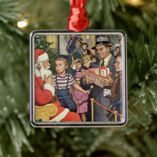 Ornamento De Metal Natal vintage desejo, menino no regaço de Papai