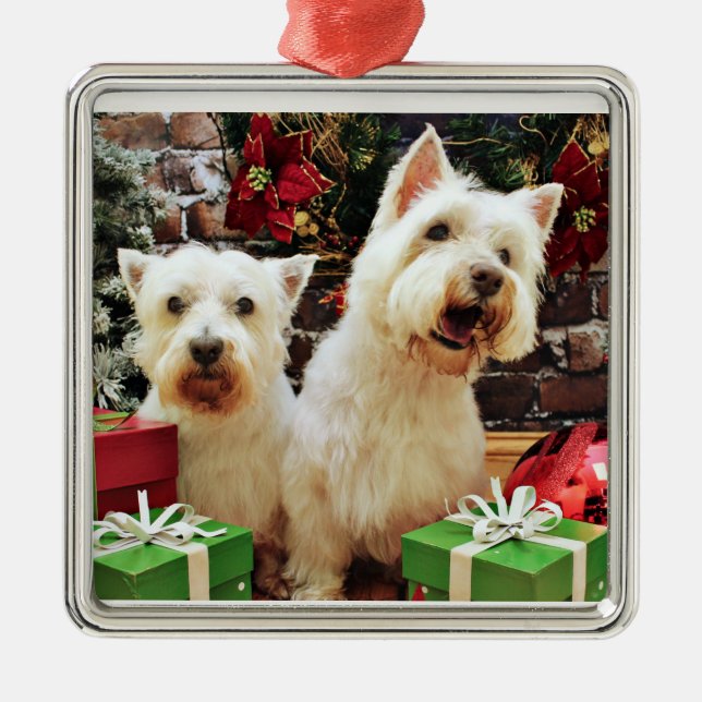Ornamento De Metal Natal - Westies - Bailey e Callie (Frente)