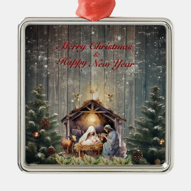 Ornamento De Metal Nativity Serenity: Peaceful Christmas Wishes (Frente)