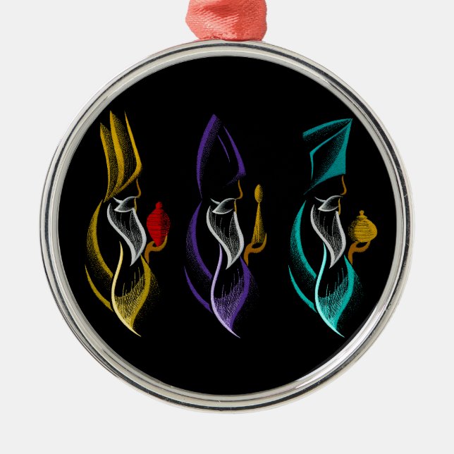 Ornamento De Metal Navidad Reyes Magos estilo bordado (Frente)