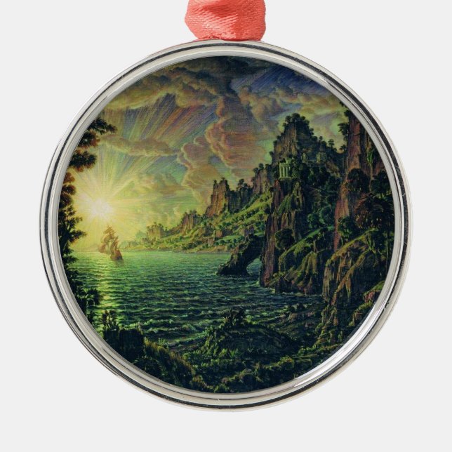 Ornamento De Metal Navios: Noite do Sol (por Konstantin Bogaevsky) (Frente)