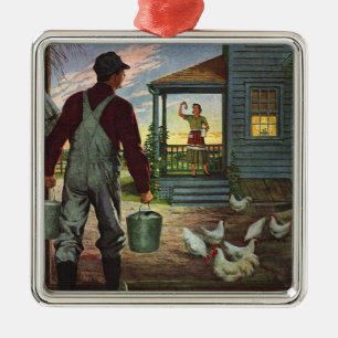 Ornamento De Metal Negócio do vintage, fazenda com fazendeiro e