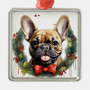 ORNAMENTO DE METAL NEGRO TAN FRANCÊS BULLDOG NATAL WREATH