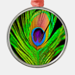 Ornamento De Metal Neon Colors Peacock Feather