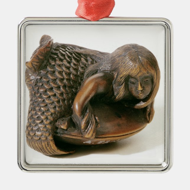 Ornamento De Metal Netsuke cinzelou na forma de uma sereia (Frente)