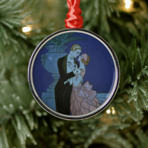 Ornamento De Metal Newlyweds do art deco do vintage, Oui por George