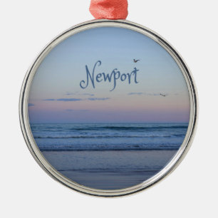 Ornamento De Metal Newport Beach California Ocean Sunrise Azul
