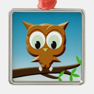 Ornamento De Metal Newsprint Cartoon Owl
