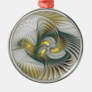 Ornamento De Metal Nobre Ouro Teal Abstrato Fantasy Arte Fractal