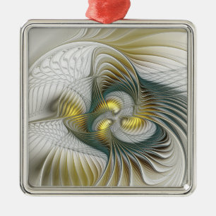 Ornamento De Metal Nobre Ouro Teal Abstrato Fantasy Arte Fractal