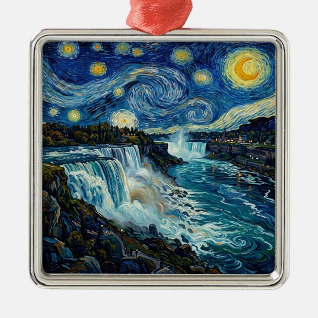 Ornamento De Metal Noite Estrelada de Niagara Falls (Frente)