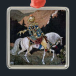 Ornamento De Metal Noites árabes Príncipe Cavaleiro no Cavalo Branco<br><div class="desc">Para todos aqueles que amam os contos românticos das Noites Árabes, vão embora com um cavaleiro forte no seu carregador branco (que é um cavalo de guerra) com este adorável cobrir clássico de livro. Este design personalizável apresenta uma ilustração colorida de cheio de um livro infantil de "Noites Árabes" mostrando...</div>