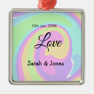 Ornamento De Metal Noivado de amor casal colorido bohpattern