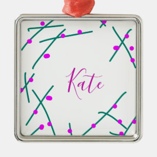 Ornamento De Metal Nome da árvore de cerejeira verde rosa boho retrô