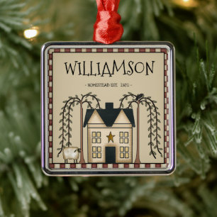 ORNAMENTO DE METAL NOME DA FAMÍLIA DE SALTBOX PRIMITIVA RUSTIÇA PERSO