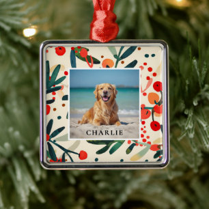 Ornamento De Metal Nome de Animal de Estimação Personalizado Foto Hol