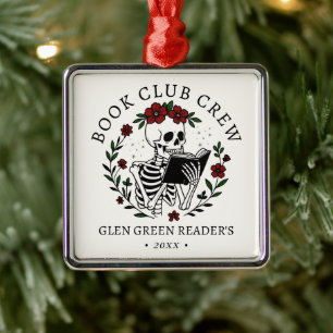 Ornamento De Metal Nome do Clube do Livro Leitura de Natal Esqueleto