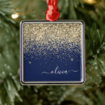 Ornamento De Metal Nome do Monograma do Sparkle Glitter Glitter Azul<br><div class="desc">Nome do Monograma e Enfeites de natal Inicial Azul-brilhante Dourado e Marinho. Isto faz o doce e perfeito aniversário de 16 anos,  casamento,  chá de panela,  aniversário,  chá de fraldas ou festa de solteira presente para alguém que ama luxo de luxo e estilos quíticos.</div>