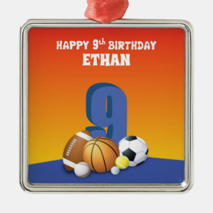Ornamento De Metal Nome Personalizado 9. º Aniversário de Esportes