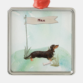 Ornamento De Metal Nome personalizado Black & Tan Dachshund Pet Dog