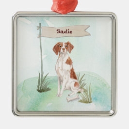 Ornamento De Metal Nome personalizado Brittany Pet Dog