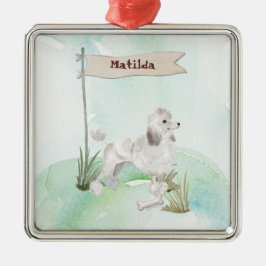 Ornamento De Metal Nome Personalizado Cão Pet Pet White Poodle