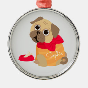 Ornamento De Metal Nome personalizado de cão fofo Pug