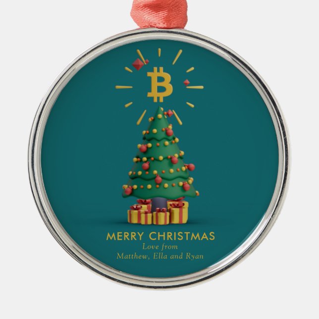 Ornamento De Metal Nome Personalizado de Criptomoeda de Natal Merry (Frente)