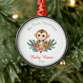 Ornamento De Metal Nome Personalizado do Macaco do Bebê de Natal