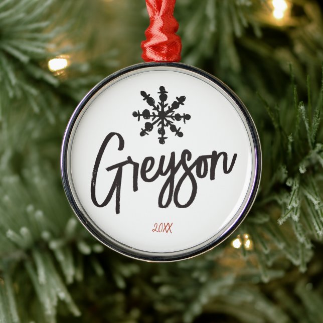 Ornamento De Metal Nome personalizado do Sketch Snowflake no Natal (Árvore)