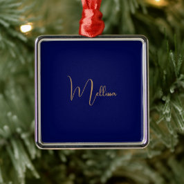 Ornamento De Metal Nome personalizado minimalista azul