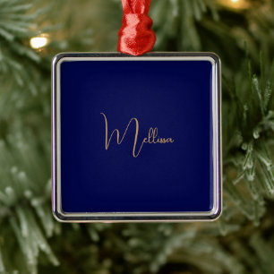Ornamento De Metal Nome personalizado minimalista azul