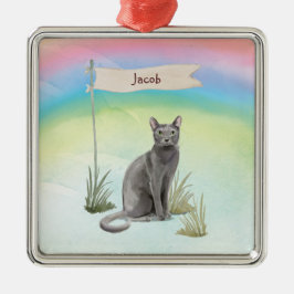 Ornamento De Metal Nome Personalizado Pet de Gato Russo Azul