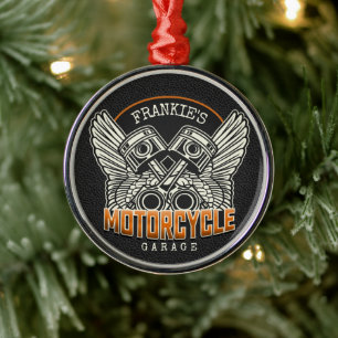 Ornamento De Metal Nome Personalizado Pistões Asas Motociclismo Garag