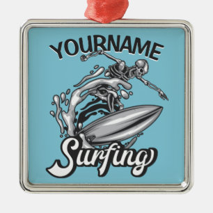 Ornamento De Metal Nome personalizado Surfer Big Wave Skeleton surfin