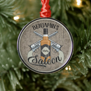 Ornamento De Metal Nome Personalizado Vovente do Cowboy Gun Whiskey S