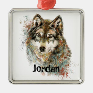 Ornamento De Metal Nome Personalizado Wolf Cinza Personalizada