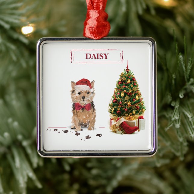 Ornamento De Metal Norfolk Terrier Engraçado Cachorro de Natal com Ár (Árvore)
