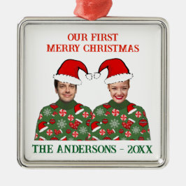 Ornamento De Metal Nossa Primeira Foto Engraçada De Natal Que Doce Fe