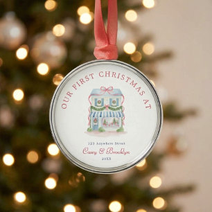 Ornamento De Metal Nossa Primeira Natal em Água-forte Préppy