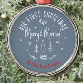 Ornamento De Metal "Nosso 1º Natal Casados" Nome Citação em Branco