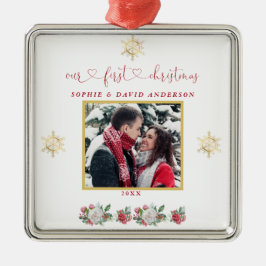 Ornamento De Metal Nosso Primeiro Casamento De Foto Floral Floco De N
