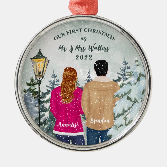 Ornamento De Metal Nosso Primeiro Natal Casado (Frente)