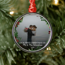 Ornamento De Metal Nosso Primeiro Natal como Nome do Sr & Sra. Foto
