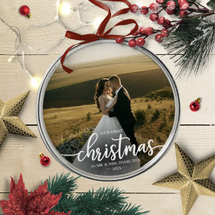 Ornamento De Metal Nosso Primeiro Natal Como Sr. E Sra. Elegante Simp